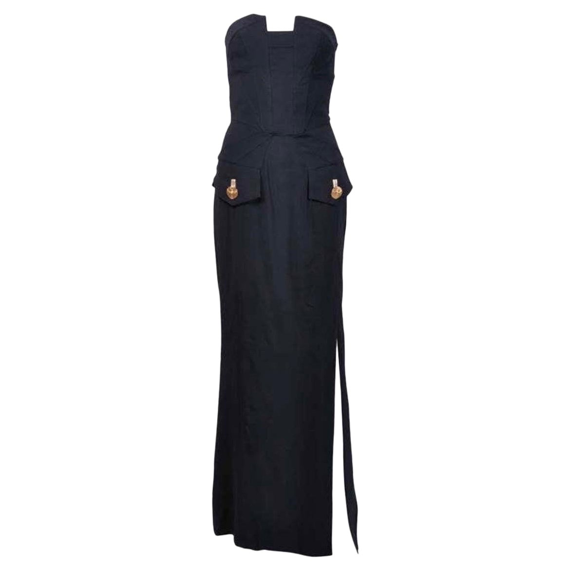 Abito da sera F&F Vintage 2011 Versace nero senza spalline in vendita