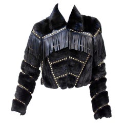 Versace mink fur cropped jacket with studs, crystals and leather fringe NWT