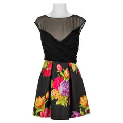Vestido Christian Lacroix de largo medio con motivos florales multicolores