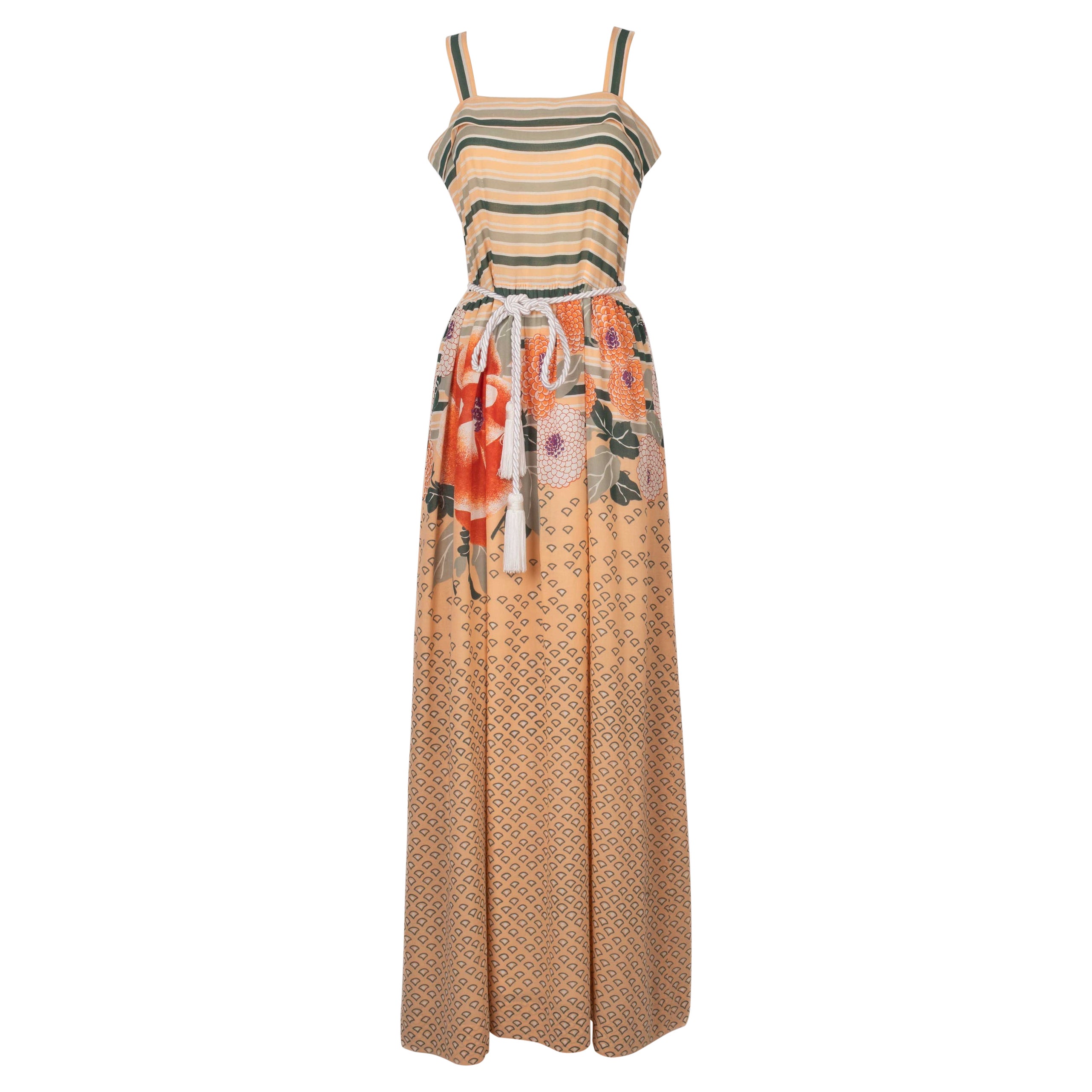 Lanvin Long Pinky-beige and Green Crepe Dress For Sale