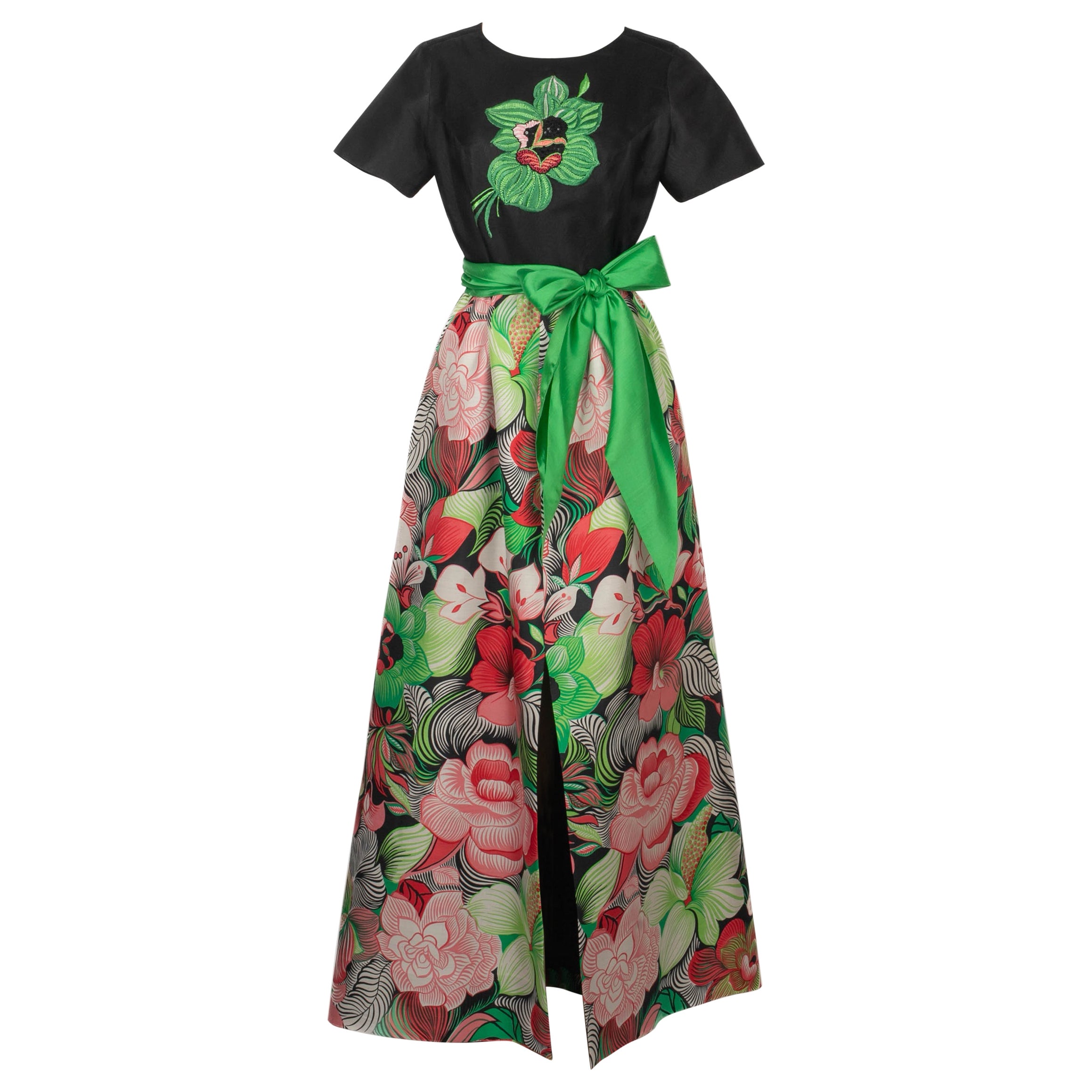 Guy Laroche Long Black Silk Dress For Sale