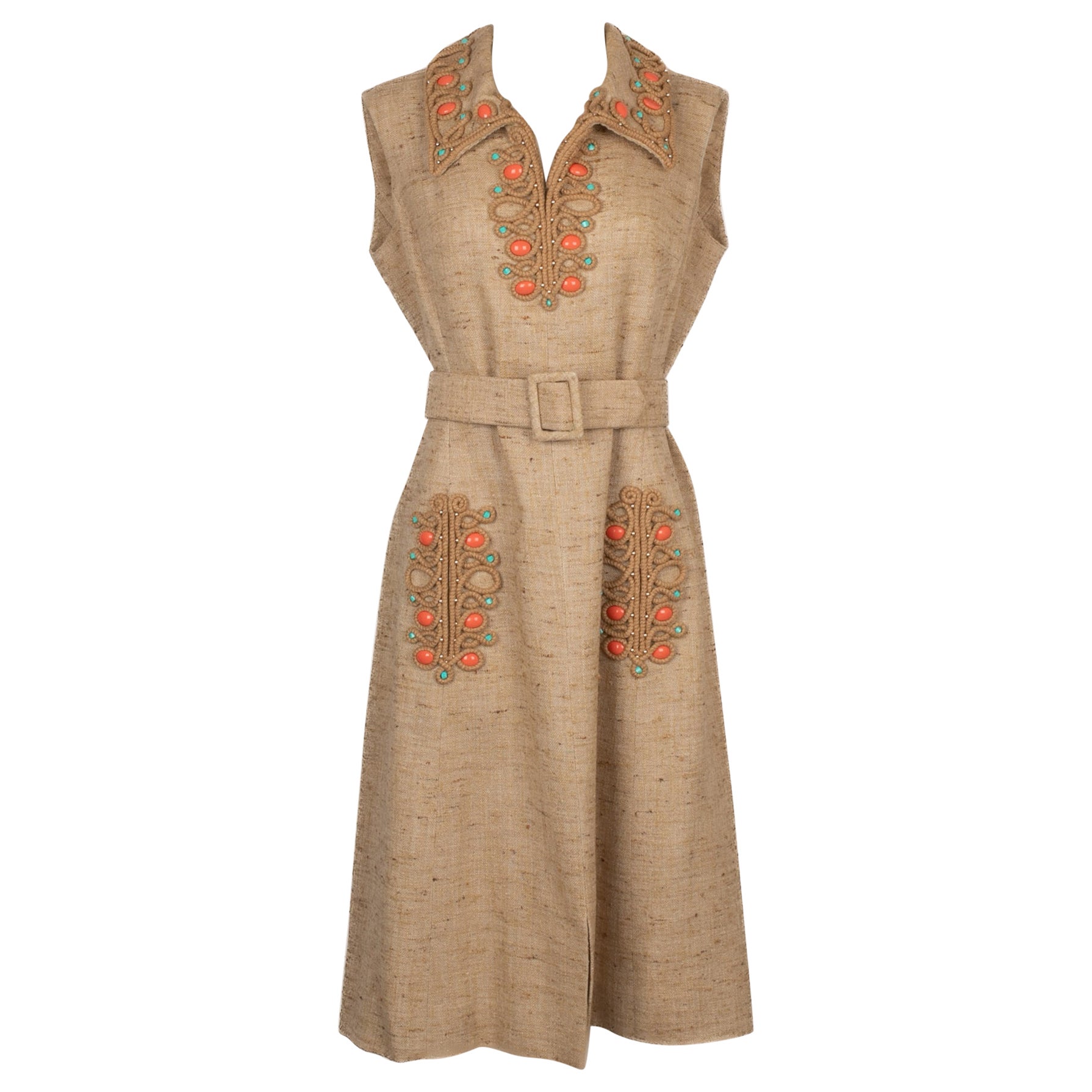Vestito in tela di lino beige di Pierre Balmain in vendita