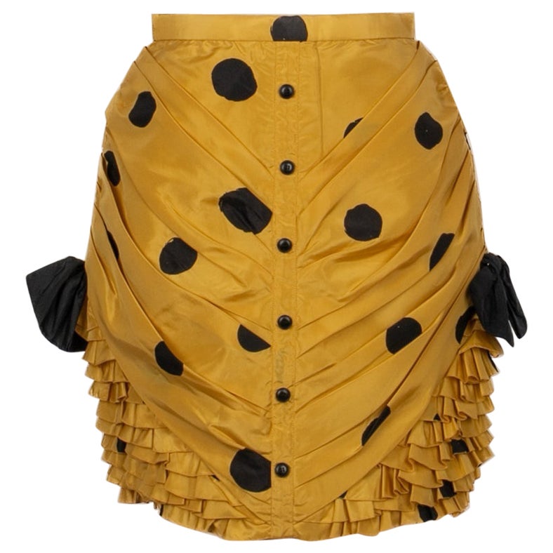Louis Feraud Yellow Taffeta Skirt with Black Polka Dots