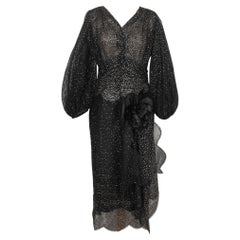 Black Lace Dress with Rhinestones and a Large Black Flower, 1985