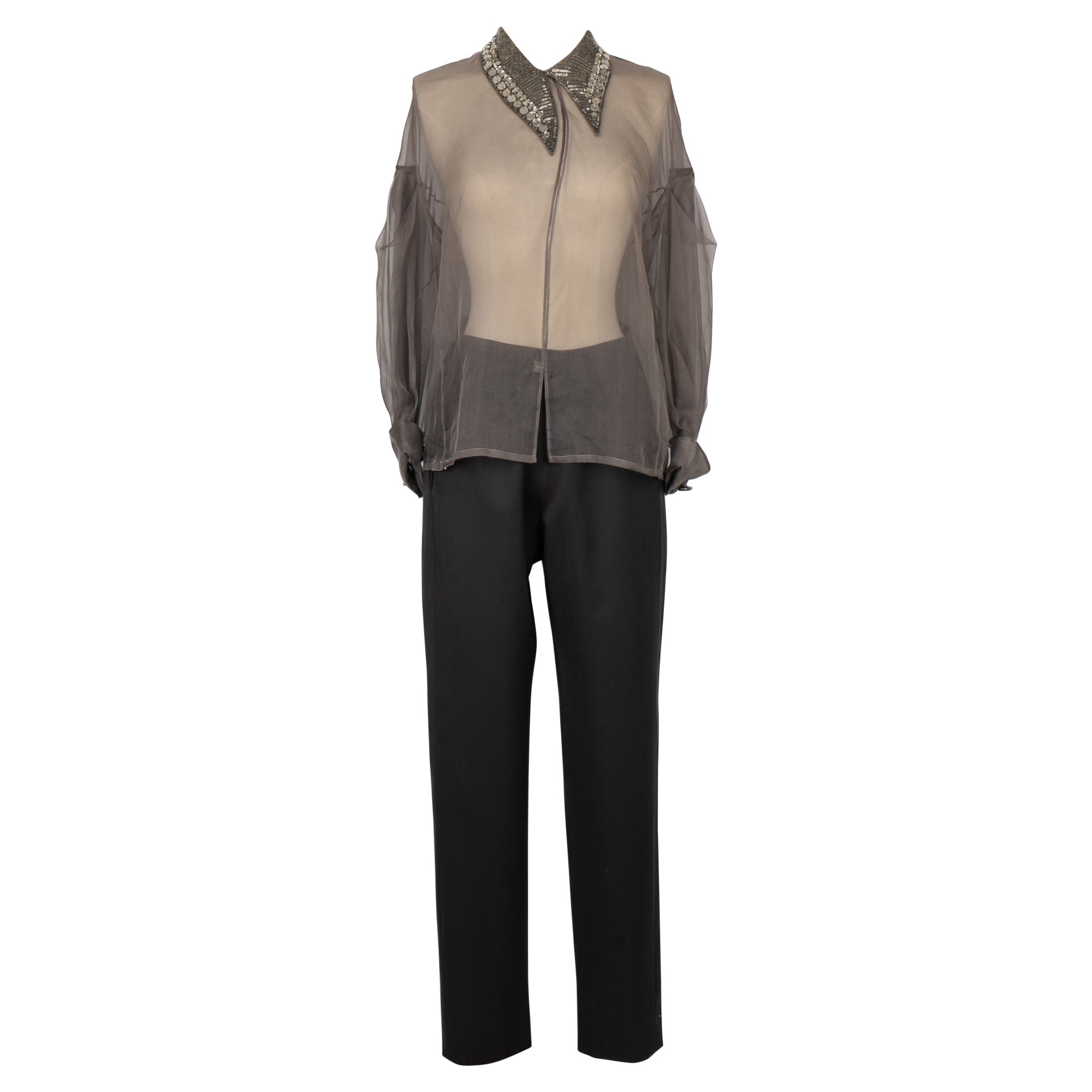 Lanvin Grey Set of Pants and an Organza Blouse For Sale