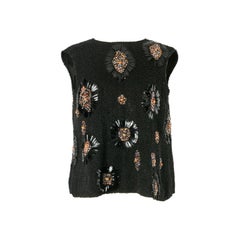Pierre Balmain Beaded Black Silk Sleeveless Top
