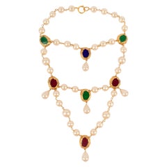 Collar de metal dorado Chanel Pearl Dickey, años 90