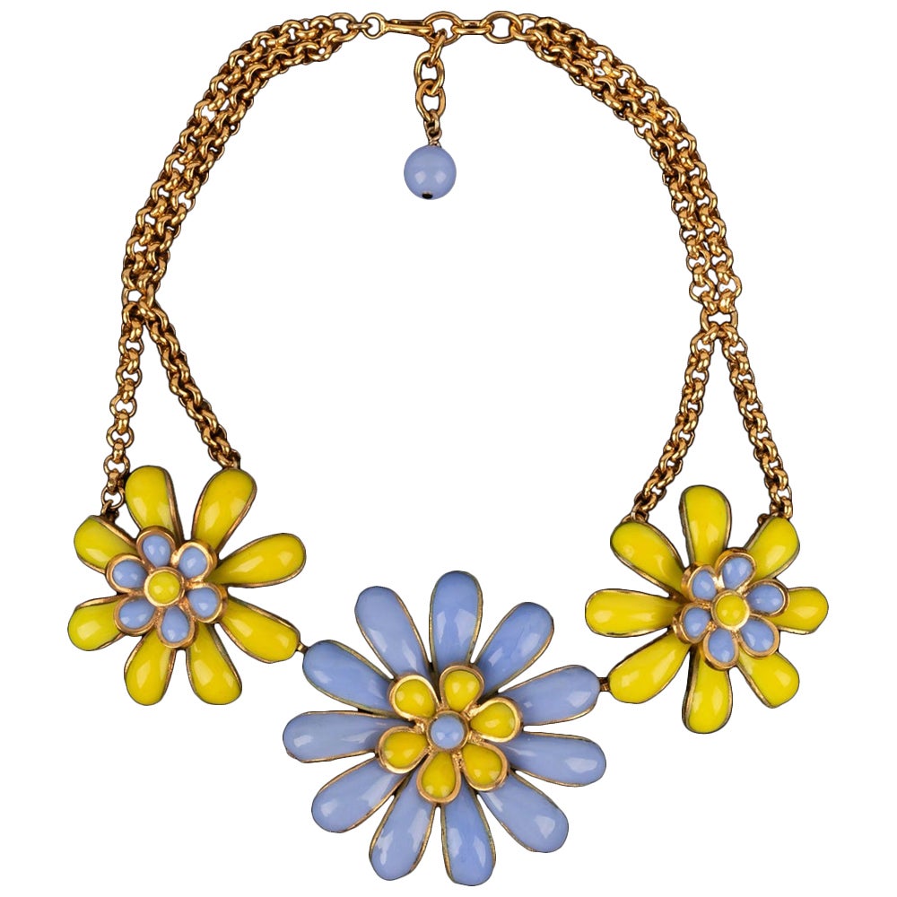 Chanel Short Golden Metal Camellia Necklace, 1997 For Sale