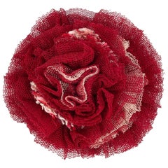 Chanel Cream and Red Tulle Camellia  Brooch