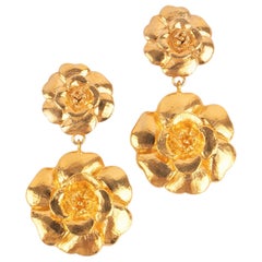Chanel Camellia Golden Metal Clip-on Earrings