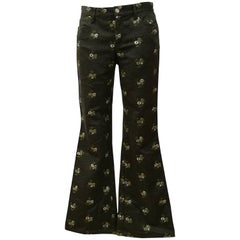 1980s Moschino Jeans Green Flowers embellished Pants