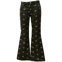 1980s Moschino Jeans Green Flowers embellished Pants 8