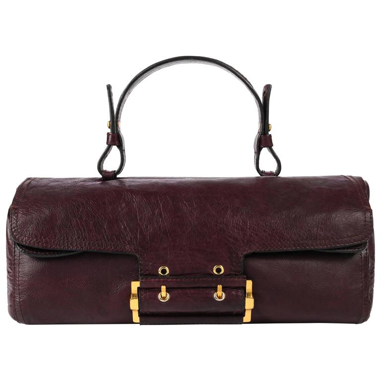 GIVENCHY c.2007 Plum Leather EastWest Buckle Front Satchel Handbag