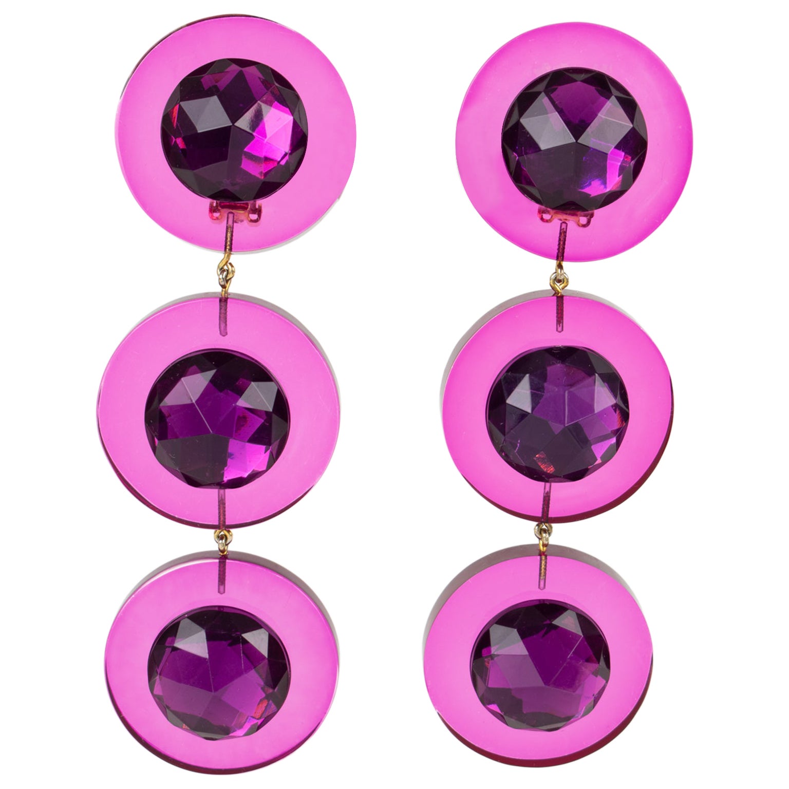 Judith Hendler Magenta Plexiglass Earrings For Sale