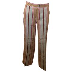 Etro Linen Tan and Orange Striped Pants 7