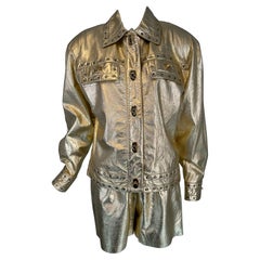 Vintage Exit Shops 1980s Gold Leather Biker Jacket & Matching Gold High Waist Shorts 8