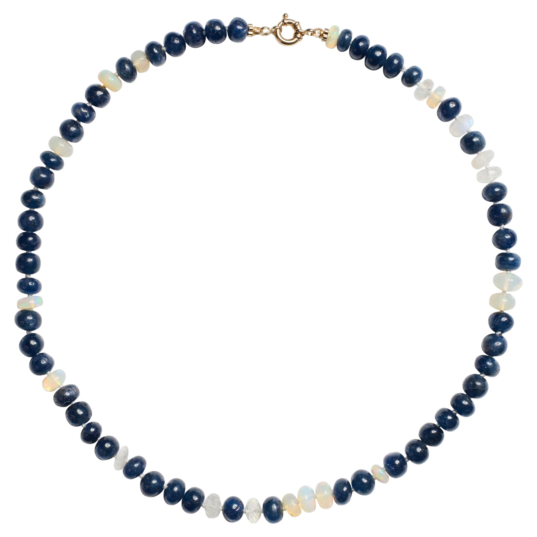Giant 195 Carat Ethiopian Opal and Sapphire Beaded Necklace in Yellow Gold For Sale