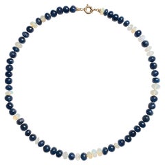 Giant 195 Carat Ethiopian Opal and Sapphire Beaded Necklace in Yellow Gold