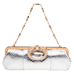 GUCCI by Tom Ford 2004 Exotic Silver Dragon Encrusted Crystal Bag Clutch Bamboo