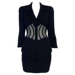 Vintage Iconic Documented Thierry Mugler Runway Sheer Boned Corset Skirt Suit, SS1995