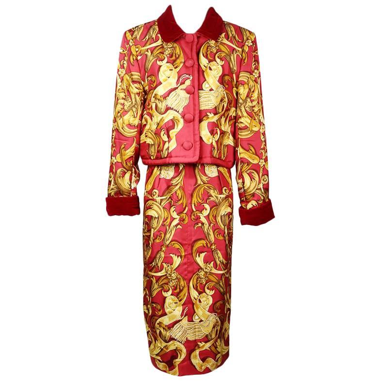 Hermes Silk and Velvet Skirt Suit circa 1980s