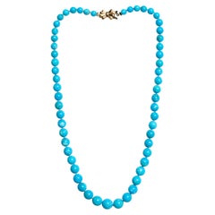 Genuine 170 Carat Estate Sleeping Beauty Turquoise Bead Yellow Gold Necklace