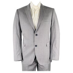Saks Fifth Avenue taglia 44, abito in lana e seta a righe grigio-blu con risvolto a tacca