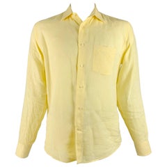Chemise à manches longues en lin jaune à boutons SAKS FIFTH AVENUE Taille L