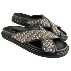 DIOR HOMME Talla 12 Sandalias de tiras de lona oblicuas beige marino