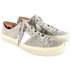 TOM FORD Size 10 Grey Taupe Suede Lace-Up Sneakers