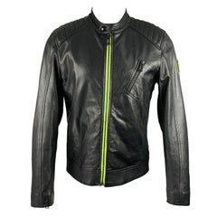 BELSTAFF Talla 38 -Flash V Racer- Chaqueta motera de cuero negro verde