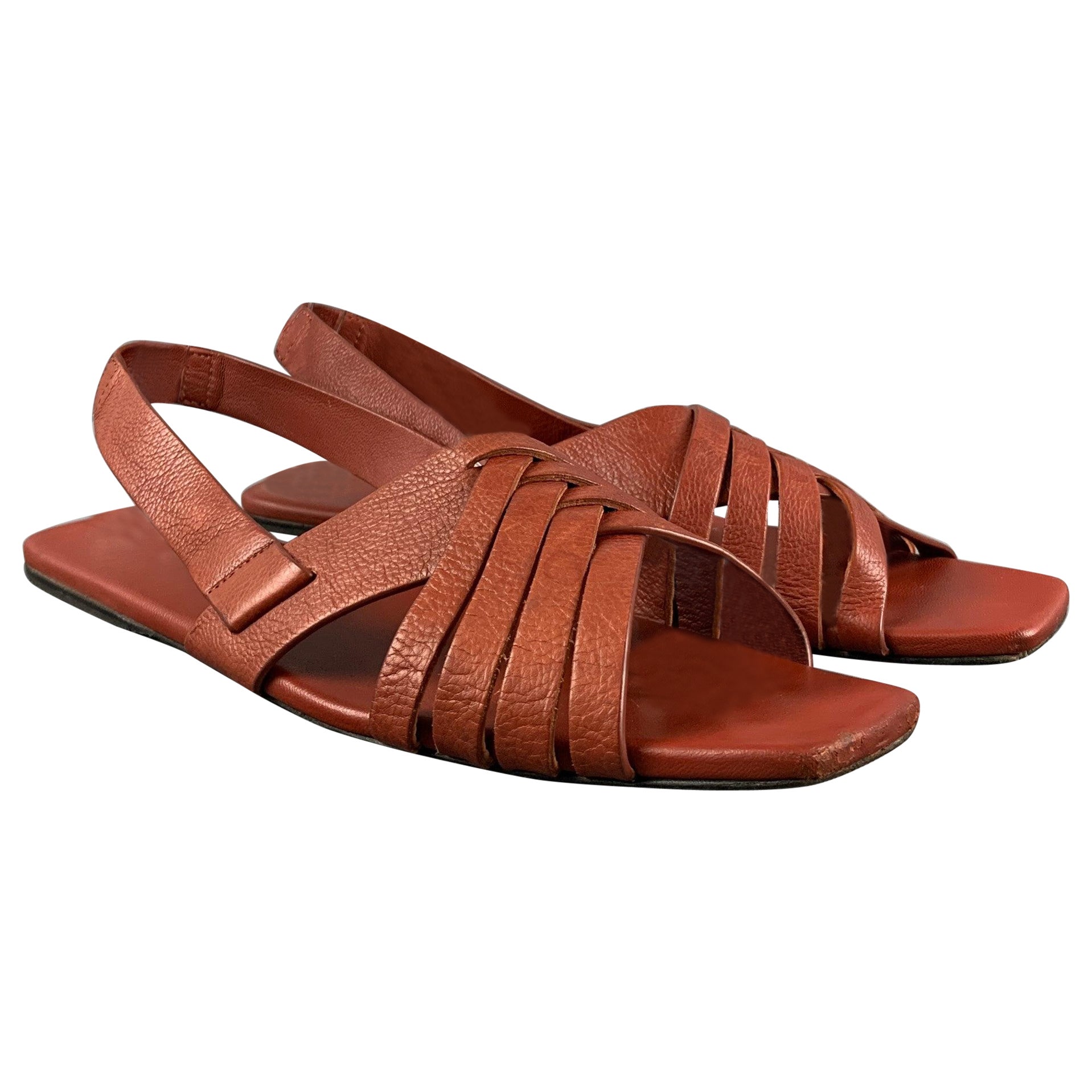 THE ROW Size 8 Brown Leather Flat Sandals For Sale