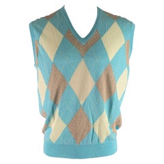 TURNBULL & ASSER Size M Blue Beige Argyle Cotton V-Neck Vest