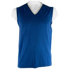 PRADA Size 44 Blue White Knitted Wool V-Neck Vest