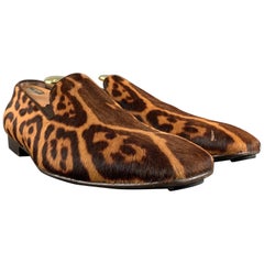 YVES SAINT LAURENT Talla 8 Marrón Tan Animal Print Piel Slip On Mocasines