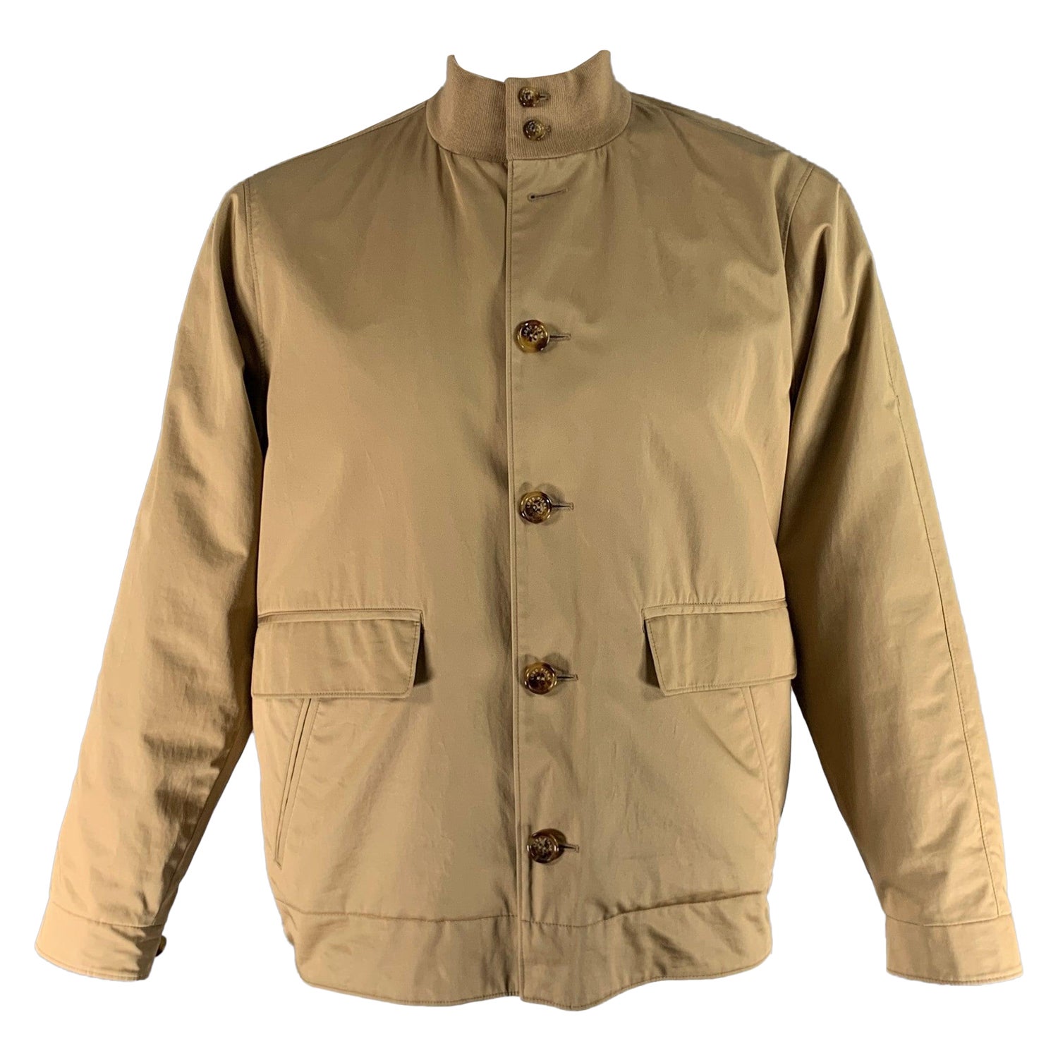 LORO PIANA Size XL Khaki Solid Cotton Buttoned Jacket