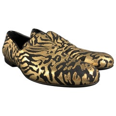 JIMMY CHOO Talla 9 Negro Oro Estampado Animal Jacquard Slip On Mocasines
