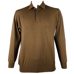 Brioni Size XL Brown Knit Polo Pullover