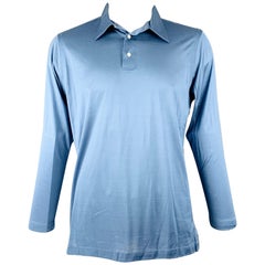 BRIONI Polo en soie bleue taille XL