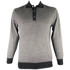 Brioni Taglia L Grigio Polo in seta e cashmere a spina di pesce Pullover