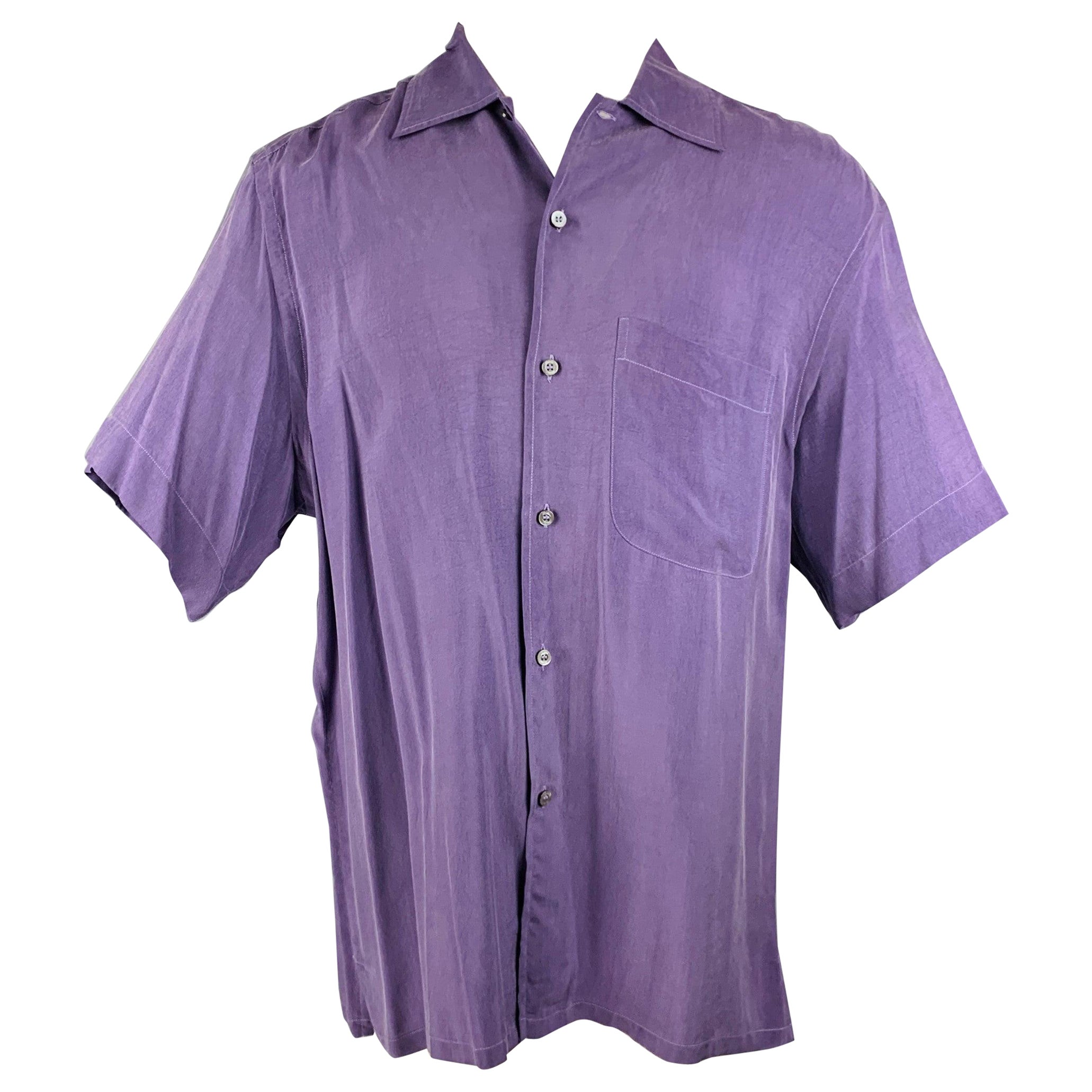 BRIONI Größe M Lila Rayon Button Up Kurzarmhemd mit kurzen Ärmeln