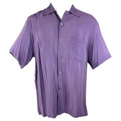 Brioni Taglia M Viola Rayon Button Up Camicia a maniche corte