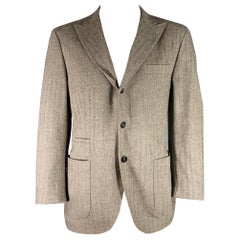BRUNELLO CUCINELLI Größe 44 Beige Braun Fischgrät mit Revers Sportmantel