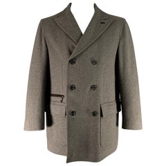 BRIONI Taglia XXL Cappotto doppio petto in lana tinta unita grigio