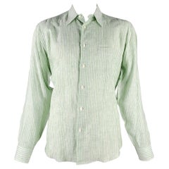Brioni taglia L Camicia a maniche lunghe in lino a righe verdi con bottone