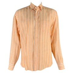 Brioni taglia L Camicia a maniche lunghe in lino a righe arancioni con bottoni