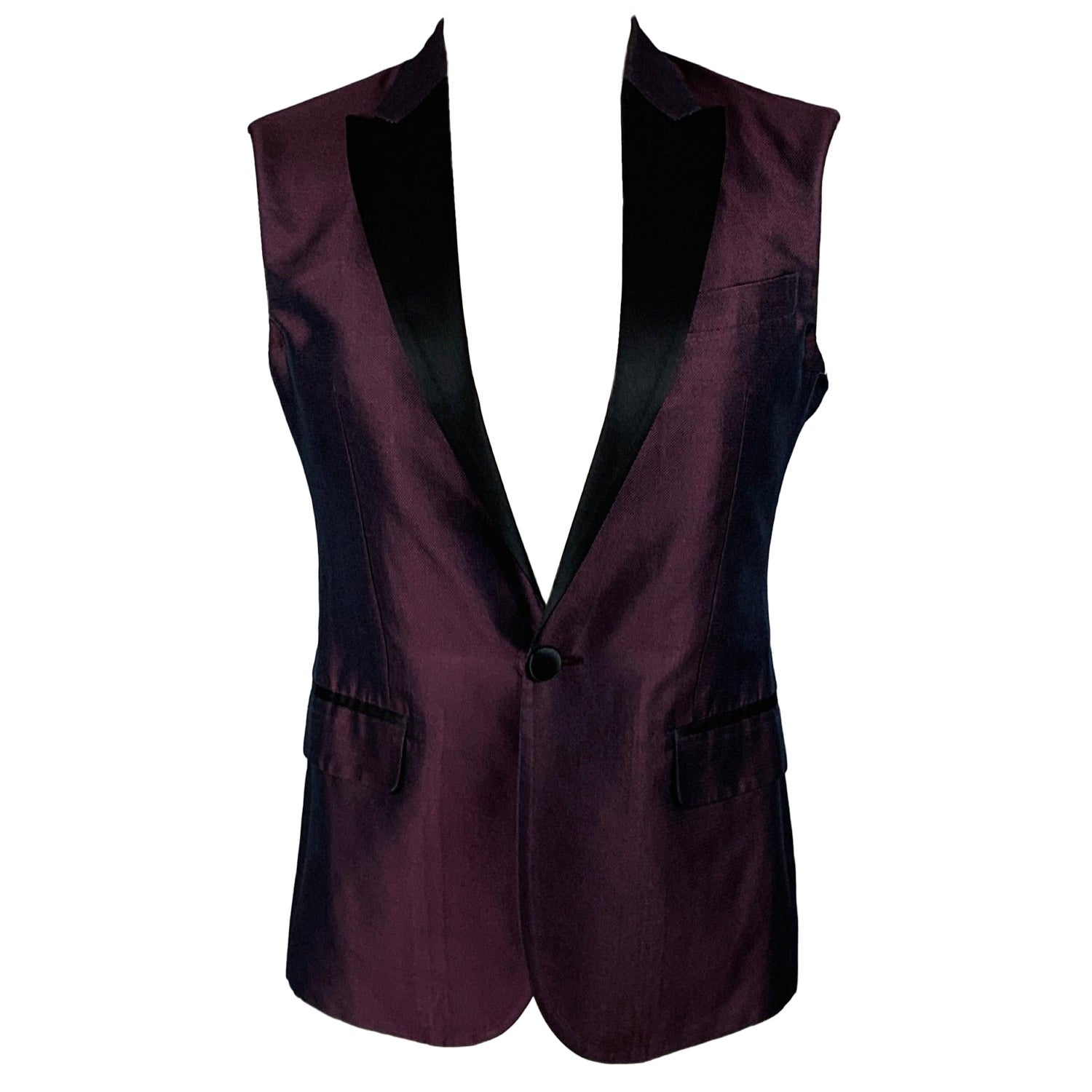 Dsquared2 Gilet à revers en soie violette et noire Taille 38