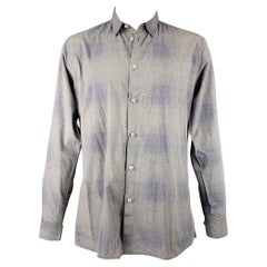 BOTTEGA VENETA Size XXL Grey Blue Ombre Cotton Button Up Long Sleeve Shirt