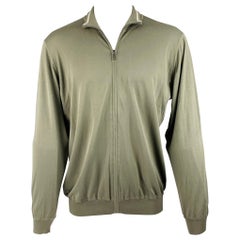 Veste à fermeture éclair LORO PIANA taille M en coton tricoté vert olive