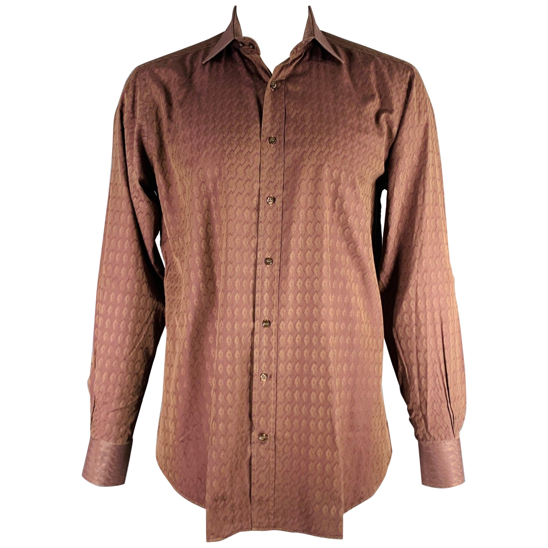 ETRO Größe L Brown Purple Geometric Cotton Button Up Long Sleeve Shirt im Angebot